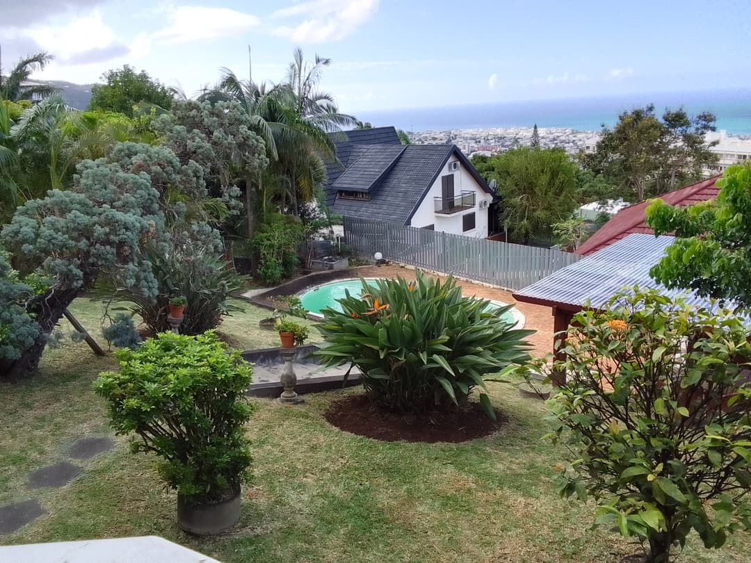 Beau jardin bien entretenu avec une piscine au milieu Beau jardin bien entretenu avec une piscine au milieu